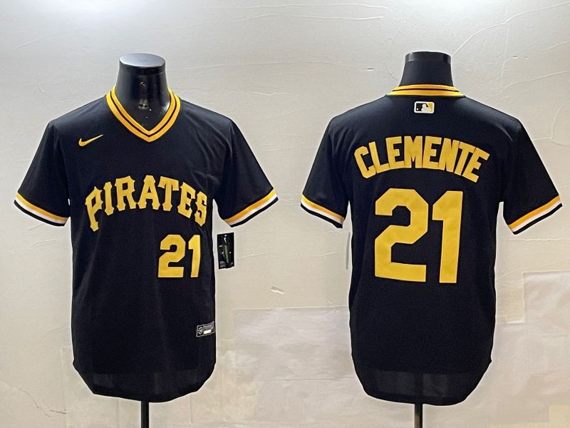 Men Pittsburgh Pirates 21 Clemente Black Throwback 2025 Nike MLB Jersey style 2